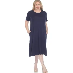 Short Sleeve Pocket Swing Midi Dress - Plus