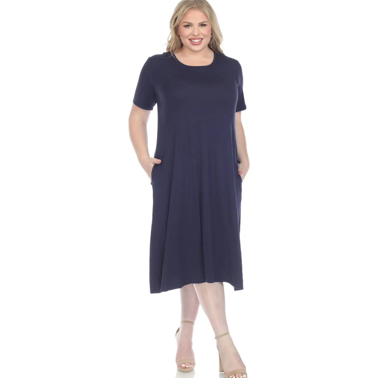 Short Sleeve Pocket Swing Midi Dress - Plus