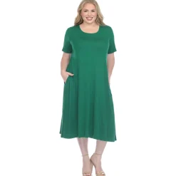 Short Sleeve Pocket Swing Midi Dress - Plus