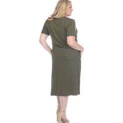 Short Sleeve Pocket Swing Midi Dress - Plus