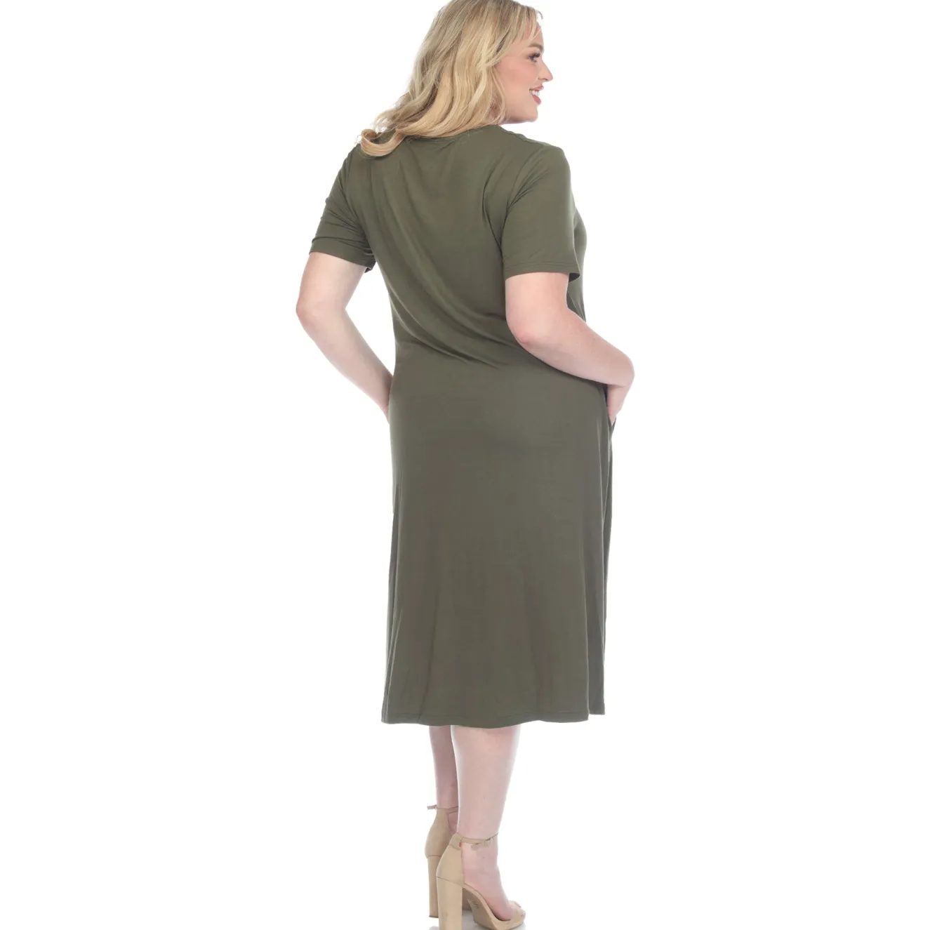 Short Sleeve Pocket Swing Midi Dress - Plus