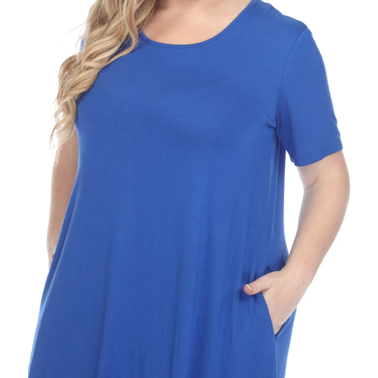 Short Sleeve Pocket Swing Midi Dress - Plus