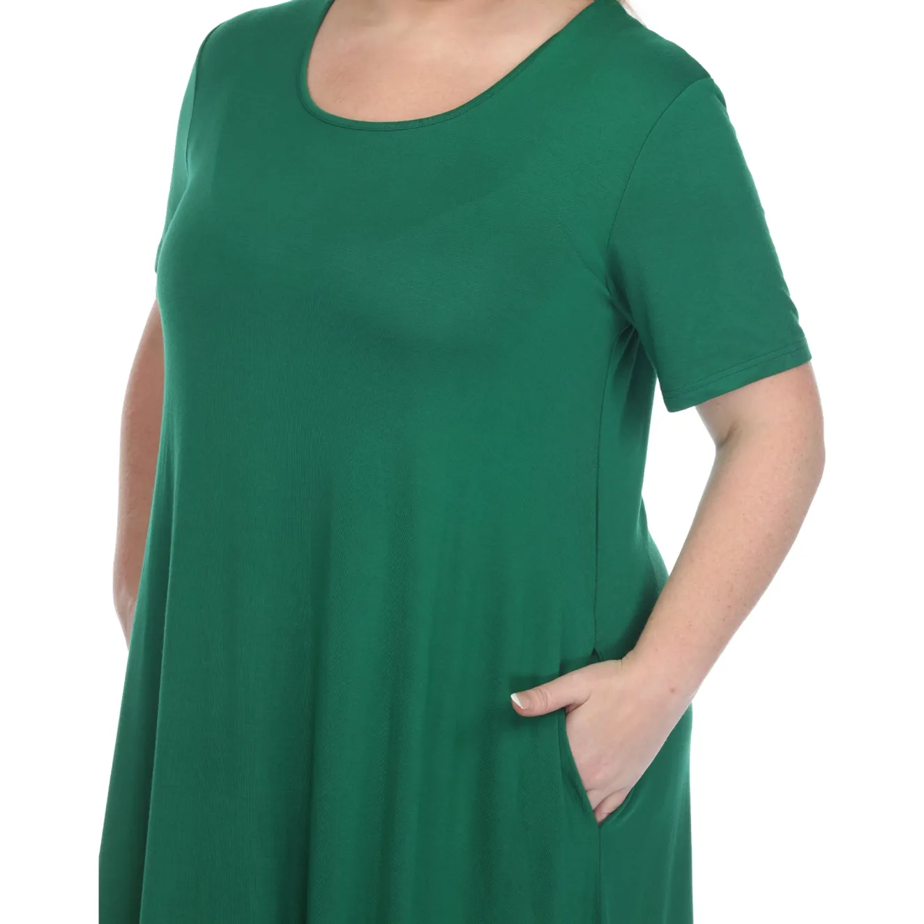 Short Sleeve Pocket Swing Midi Dress - Plus