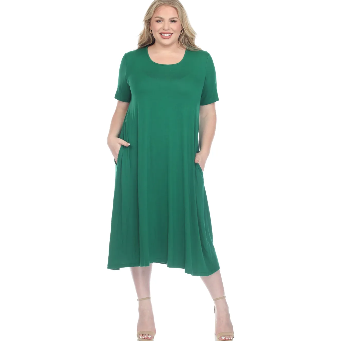 Short Sleeve Pocket Swing Midi Dress - Plus
