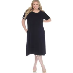 Short Sleeve Pocket Swing Midi Dress - Plus