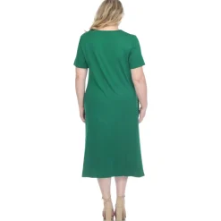 Short Sleeve Pocket Swing Midi Dress - Plus