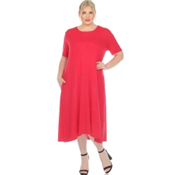 Short Sleeve Pocket Swing Midi Dress - Plus