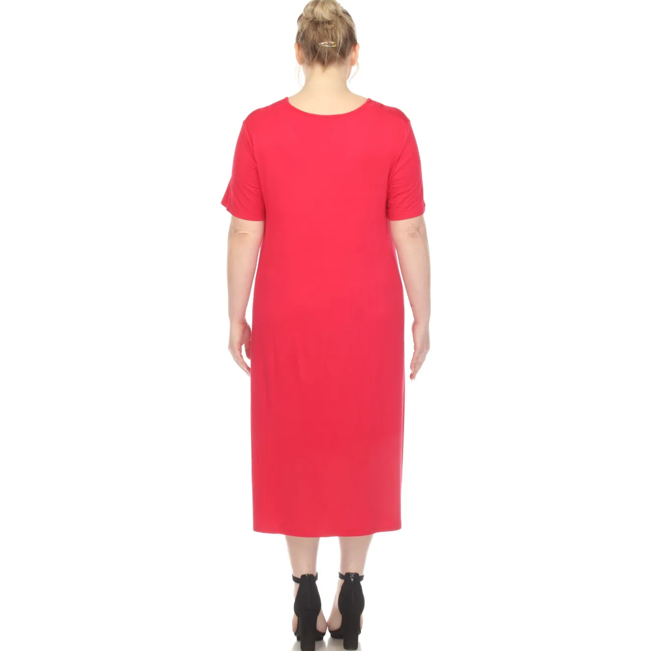 Short Sleeve Pocket Swing Midi Dress - Plus