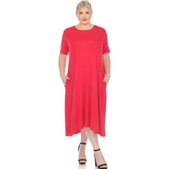Short Sleeve Pocket Swing Midi Dress - Plus