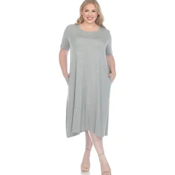 Short Sleeve Pocket Swing Midi Dress - Plus