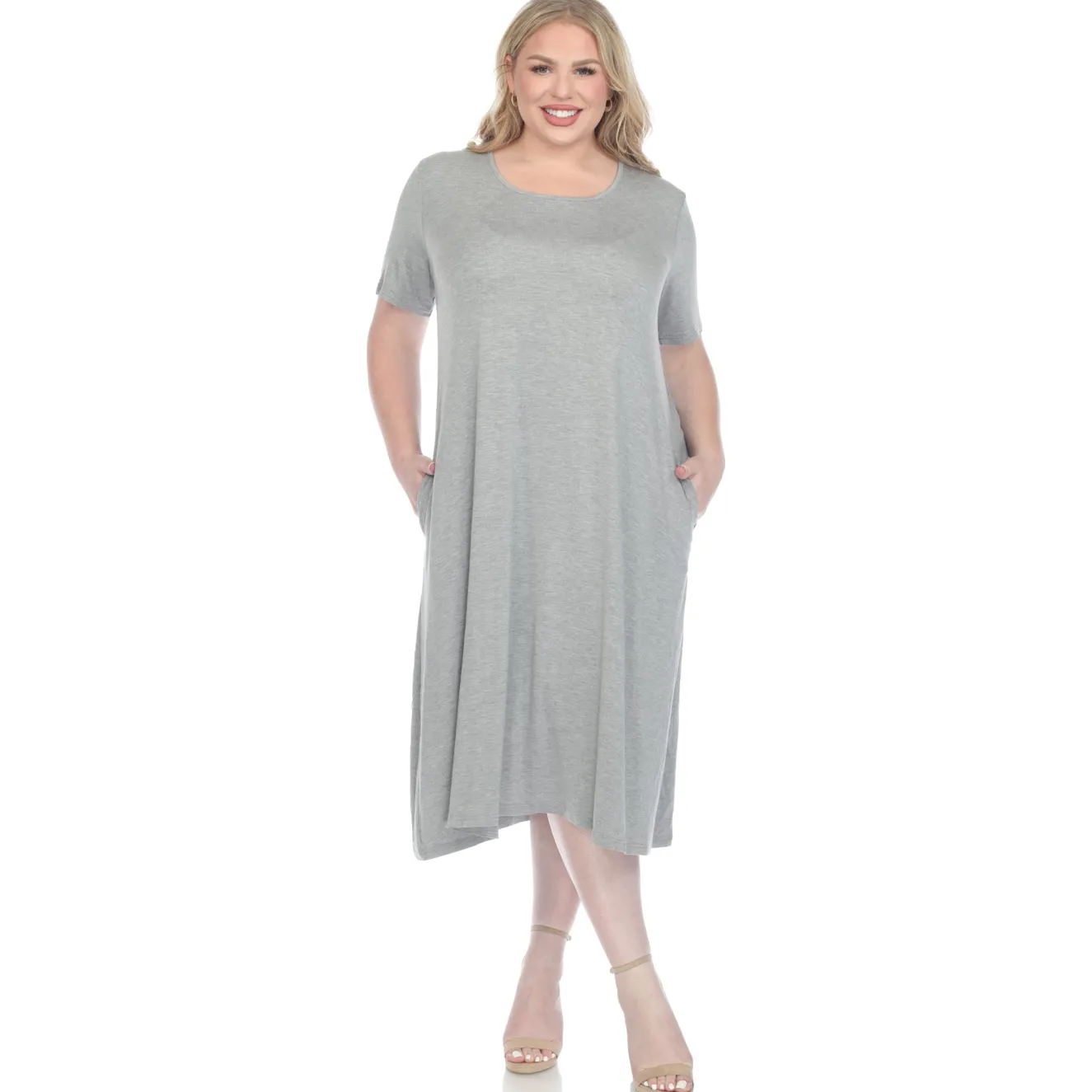 Short Sleeve Pocket Swing Midi Dress - Plus
