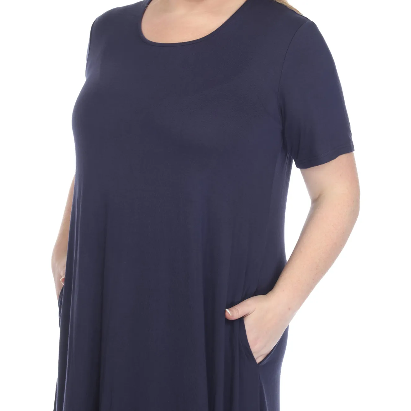 Short Sleeve Pocket Swing Midi Dress - Plus