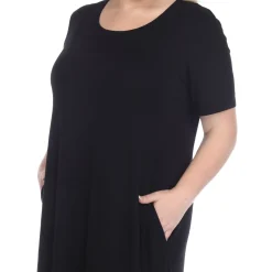Short Sleeve Pocket Swing Midi Dress - Plus