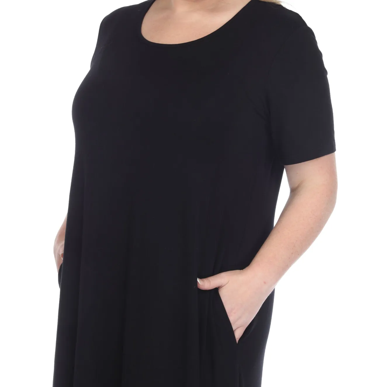 Short Sleeve Pocket Swing Midi Dress - Plus