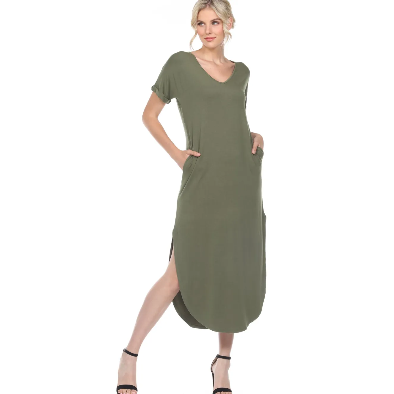 Short Sleeve V-neck Maxi Dress
