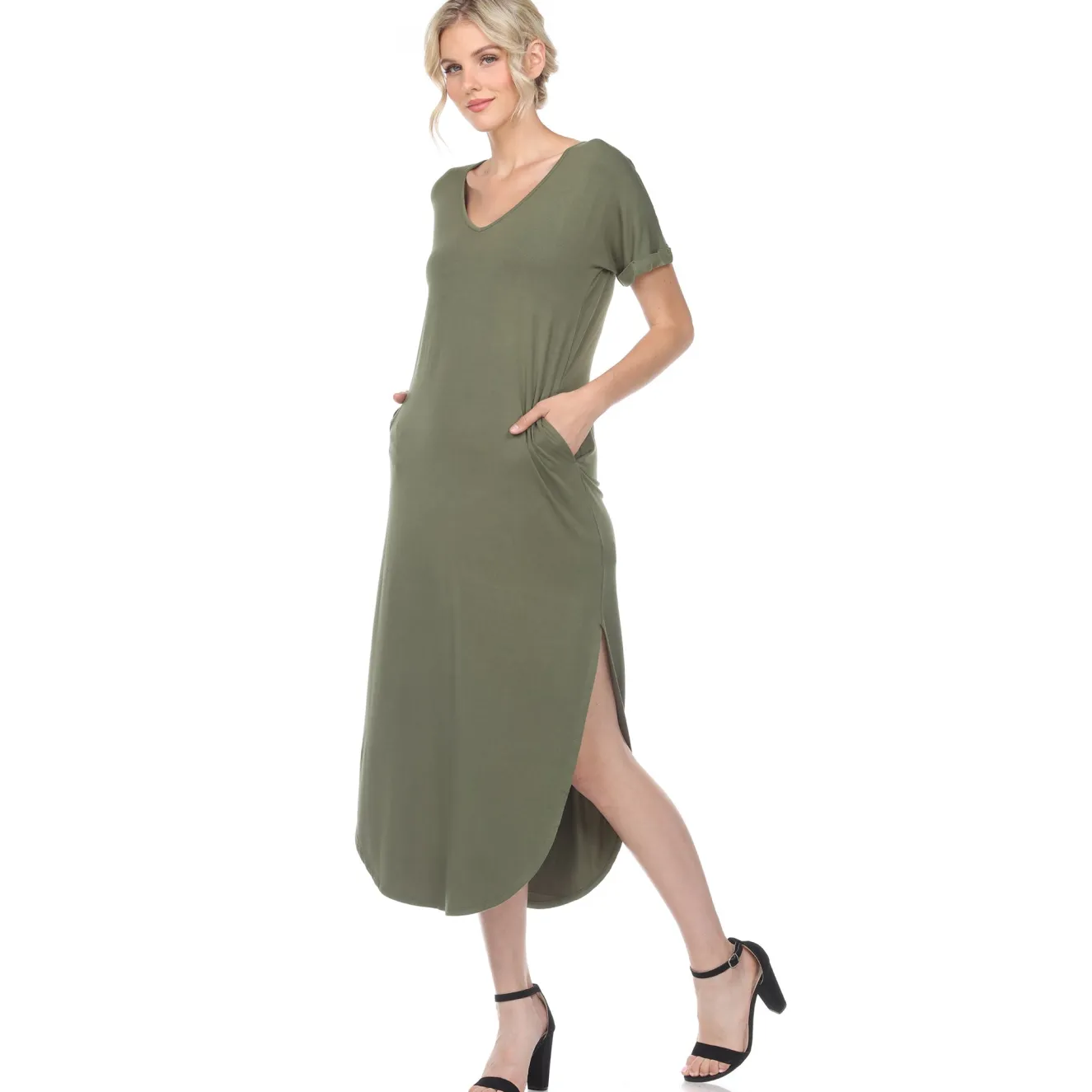 Short Sleeve V-neck Maxi Dress