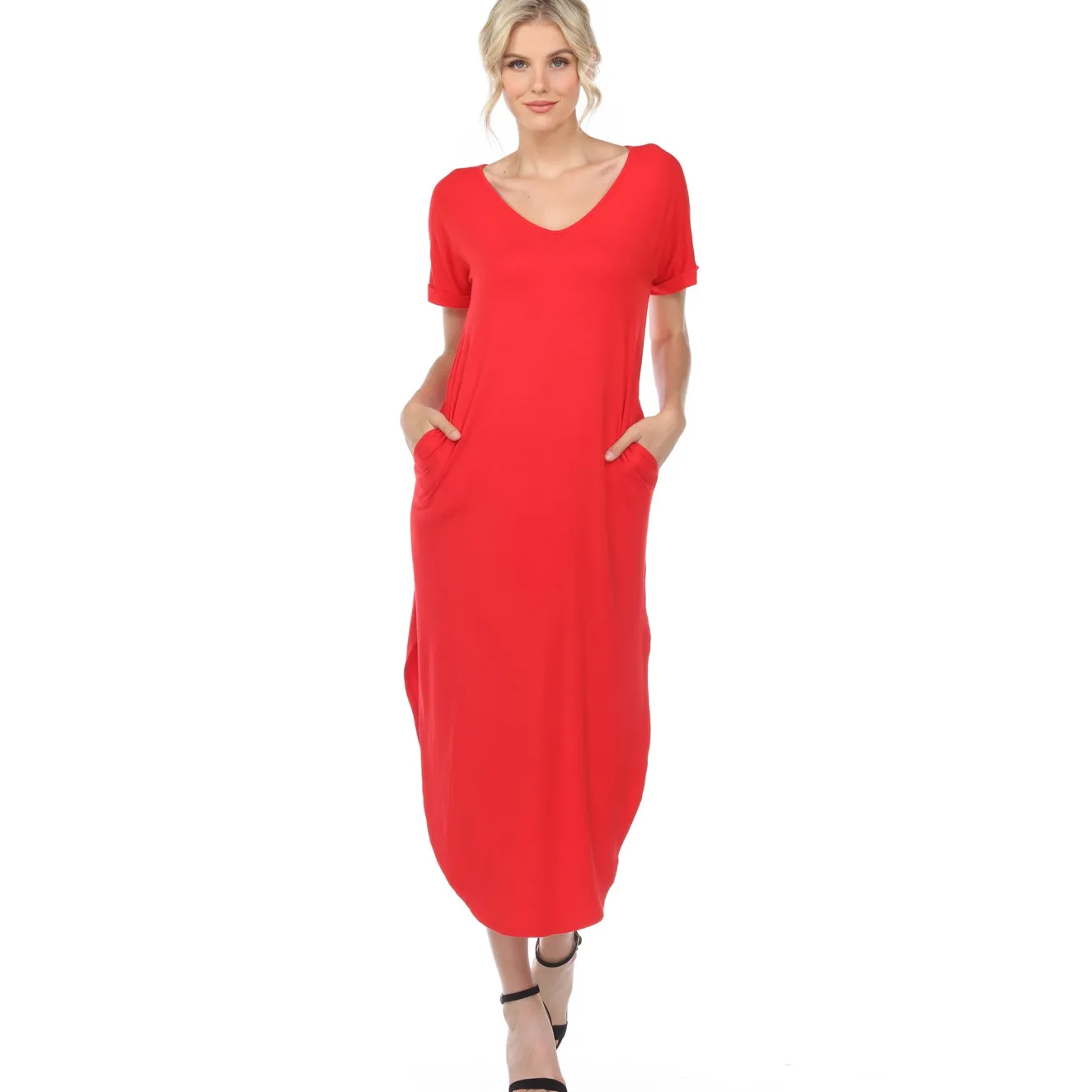 Short Sleeve V-neck Maxi Dress