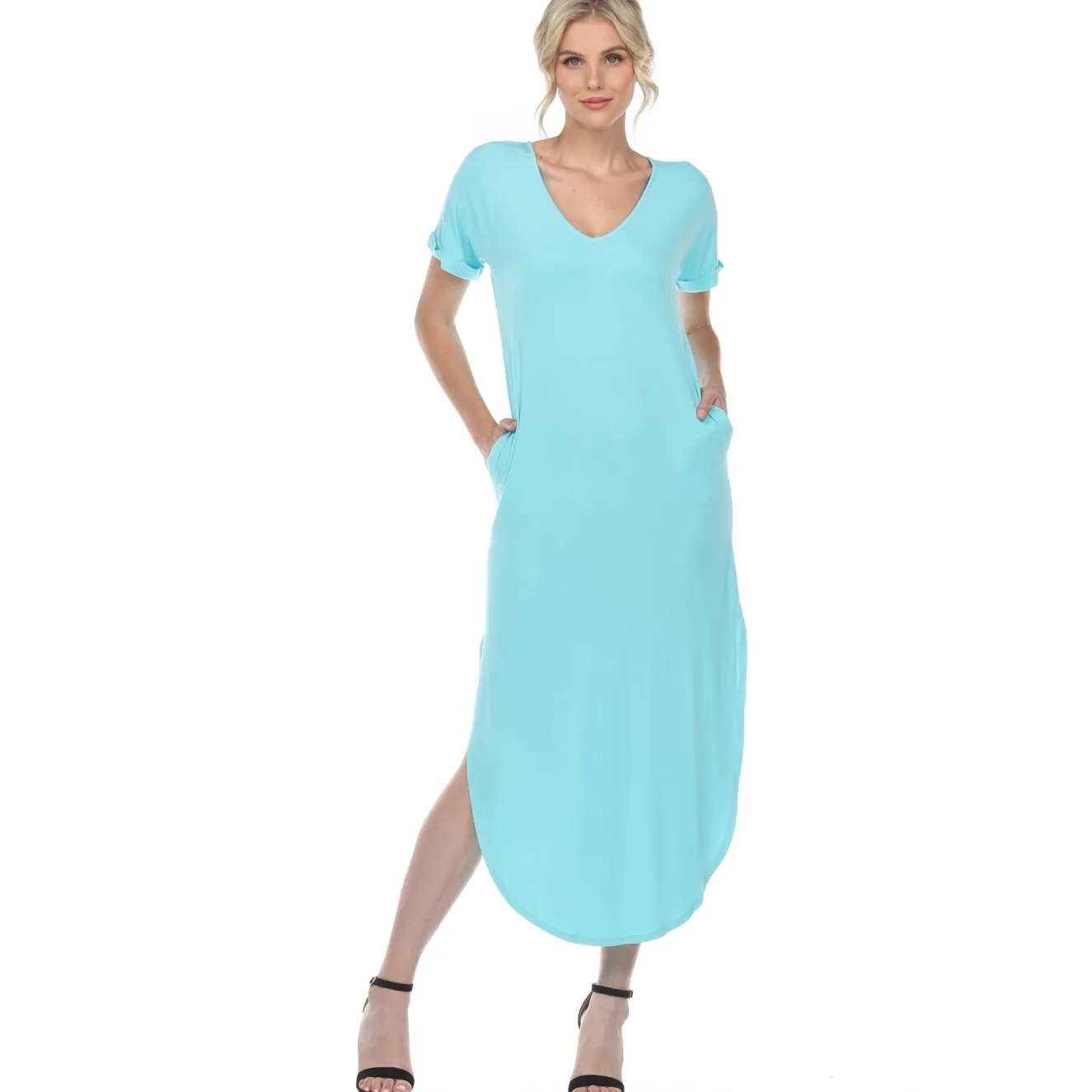 Short Sleeve V-neck Maxi Dress