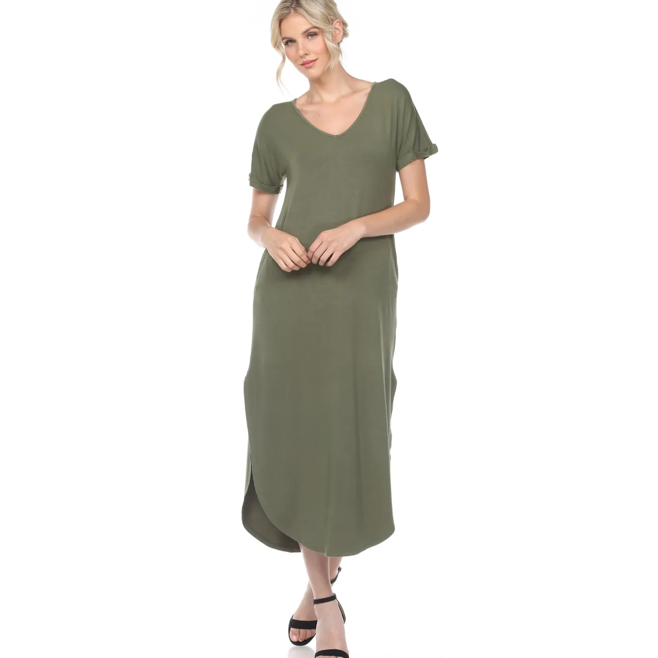 Short Sleeve V-neck Maxi Dress