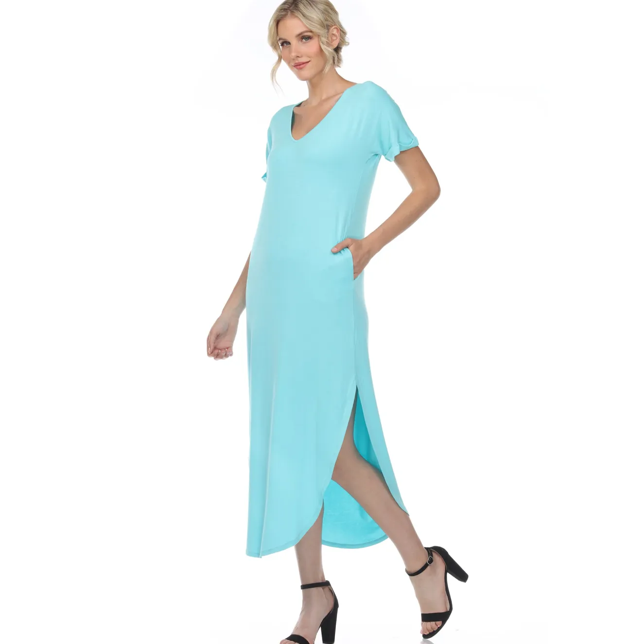 Short Sleeve V-neck Maxi Dress