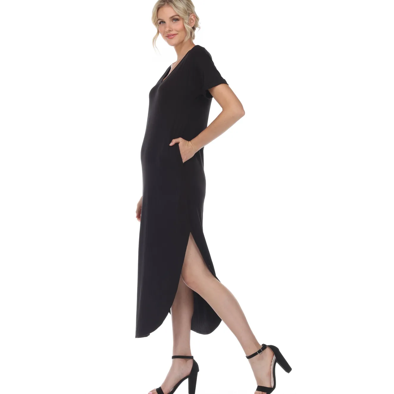 Short Sleeve V-neck Maxi Dress