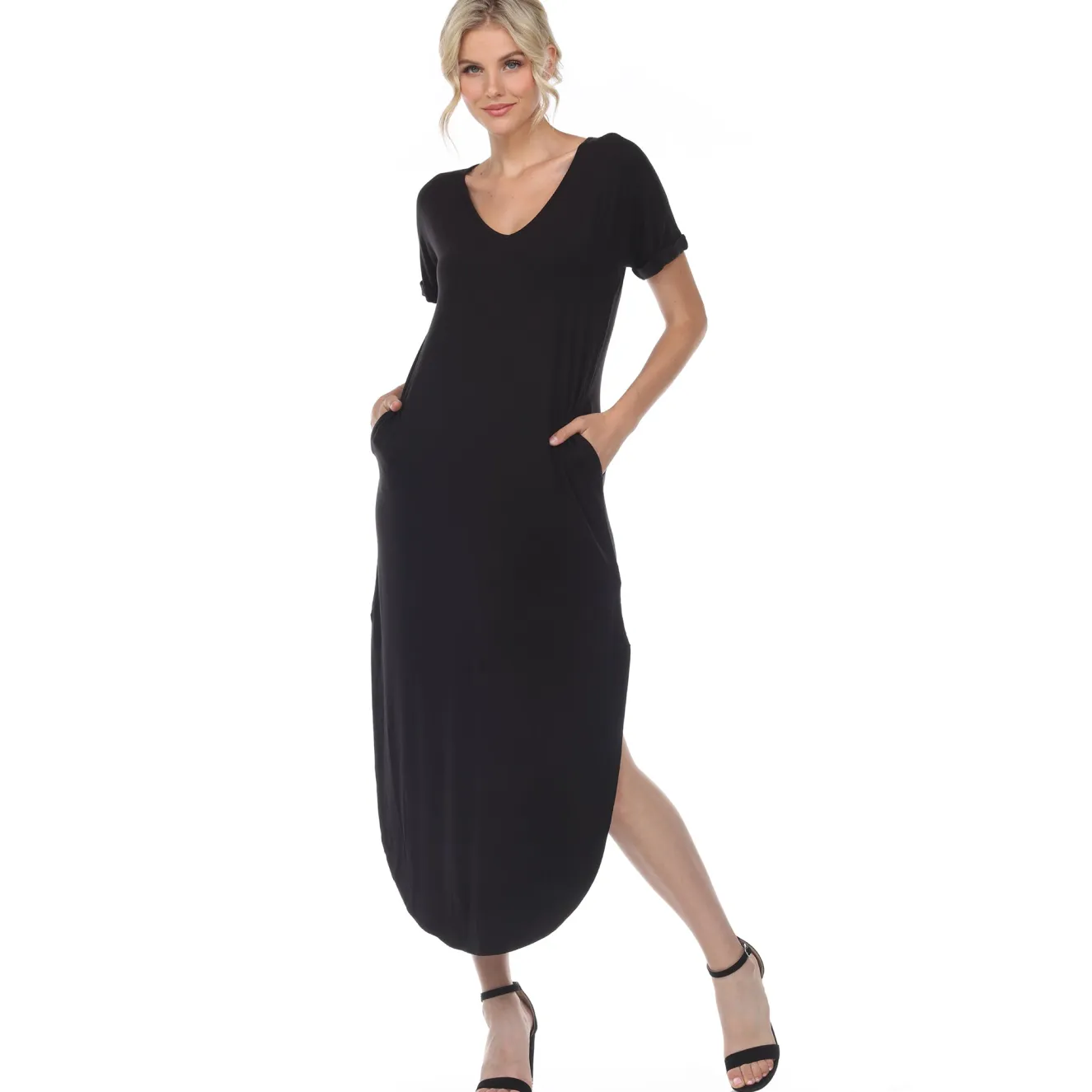 Short Sleeve V-neck Maxi Dress