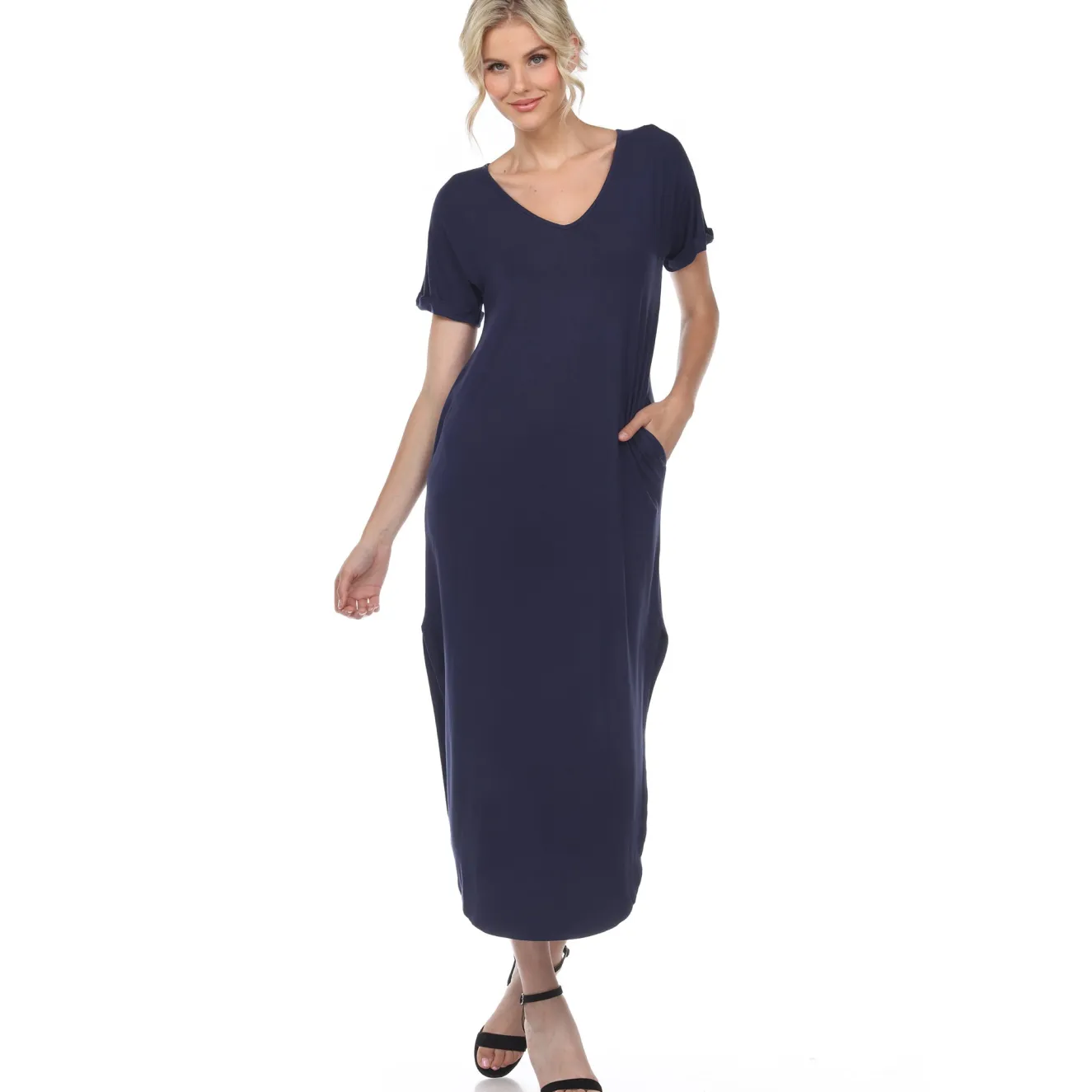 Short Sleeve V-neck Maxi Dress
