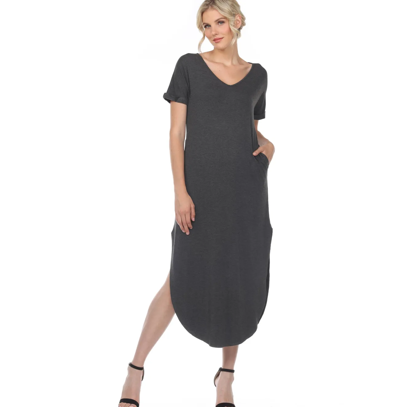 Short Sleeve V-neck Maxi Dress