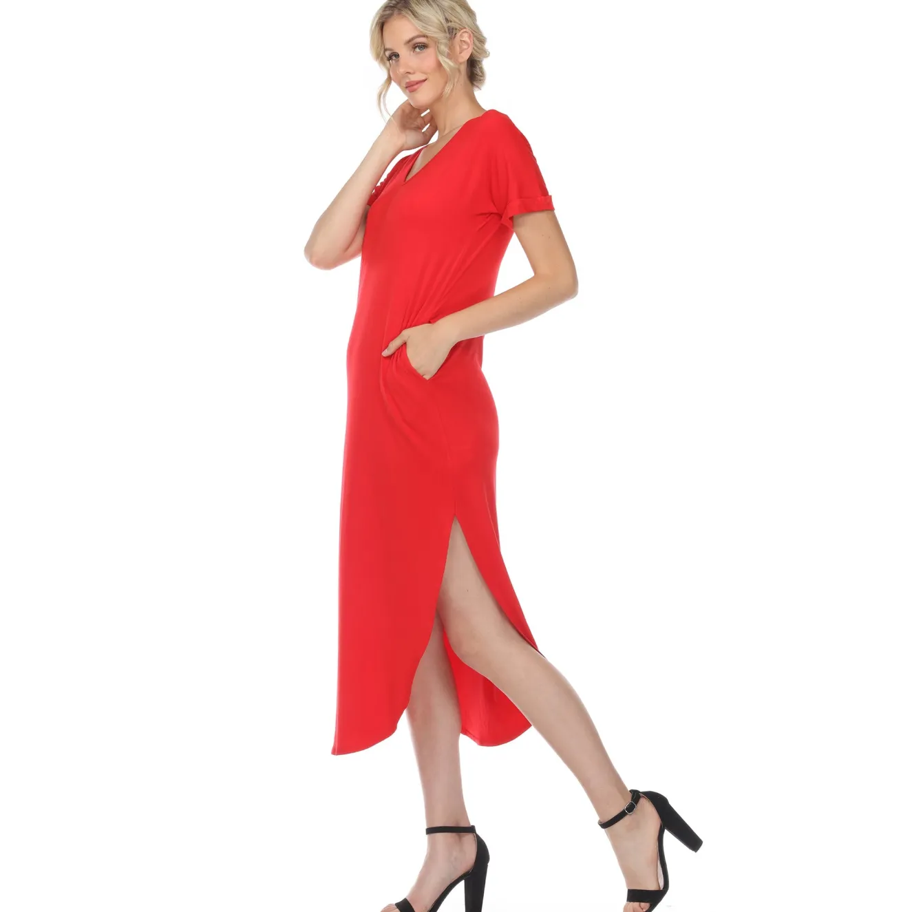 Short Sleeve V-neck Maxi Dress