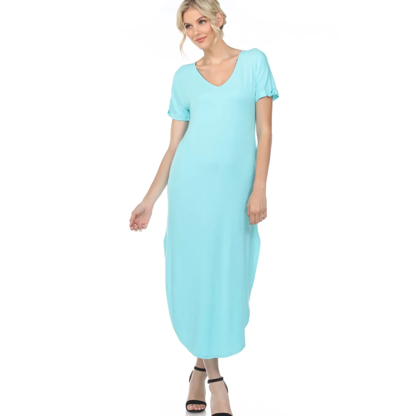 Short Sleeve V-neck Maxi Dress
