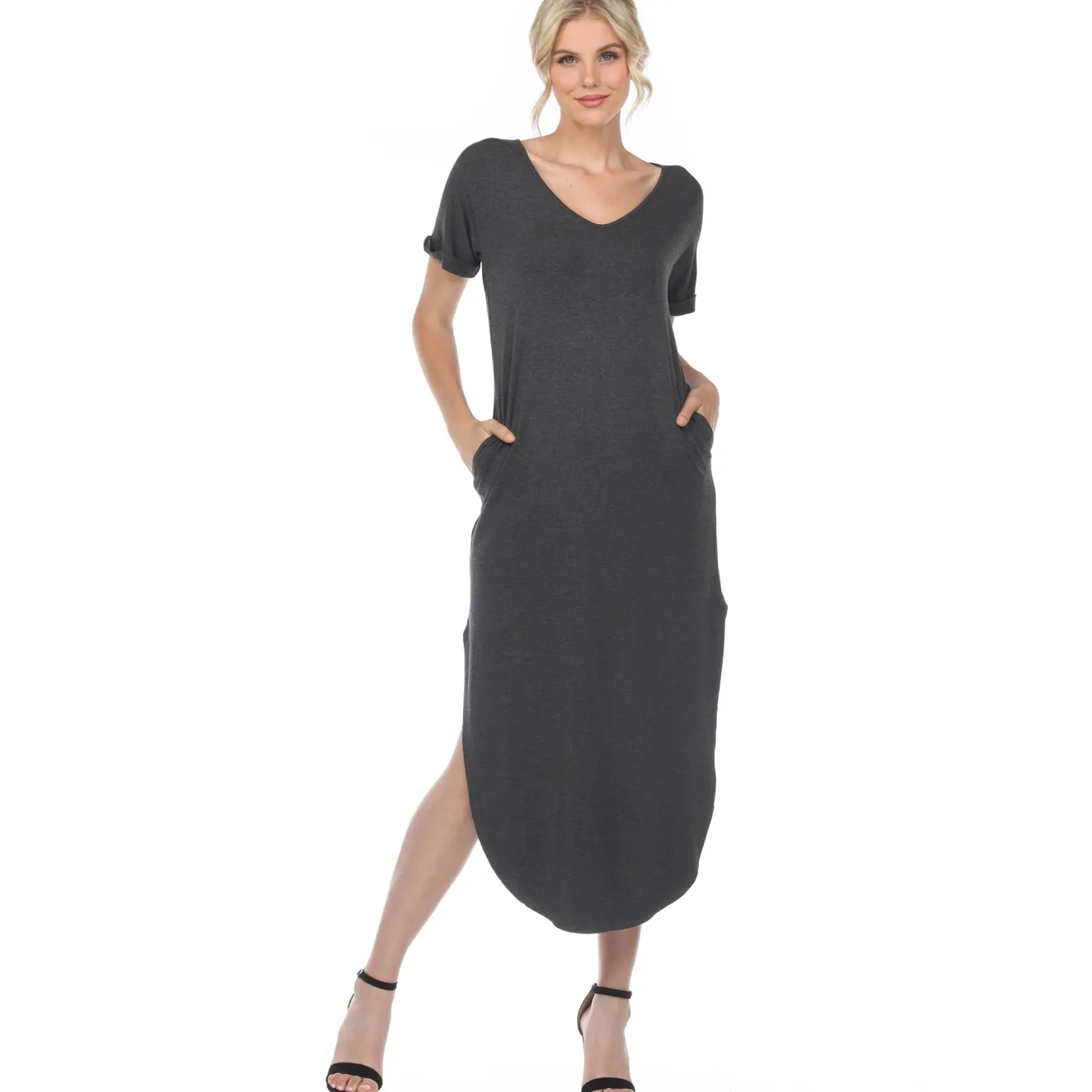 Short Sleeve V-neck Maxi Dress