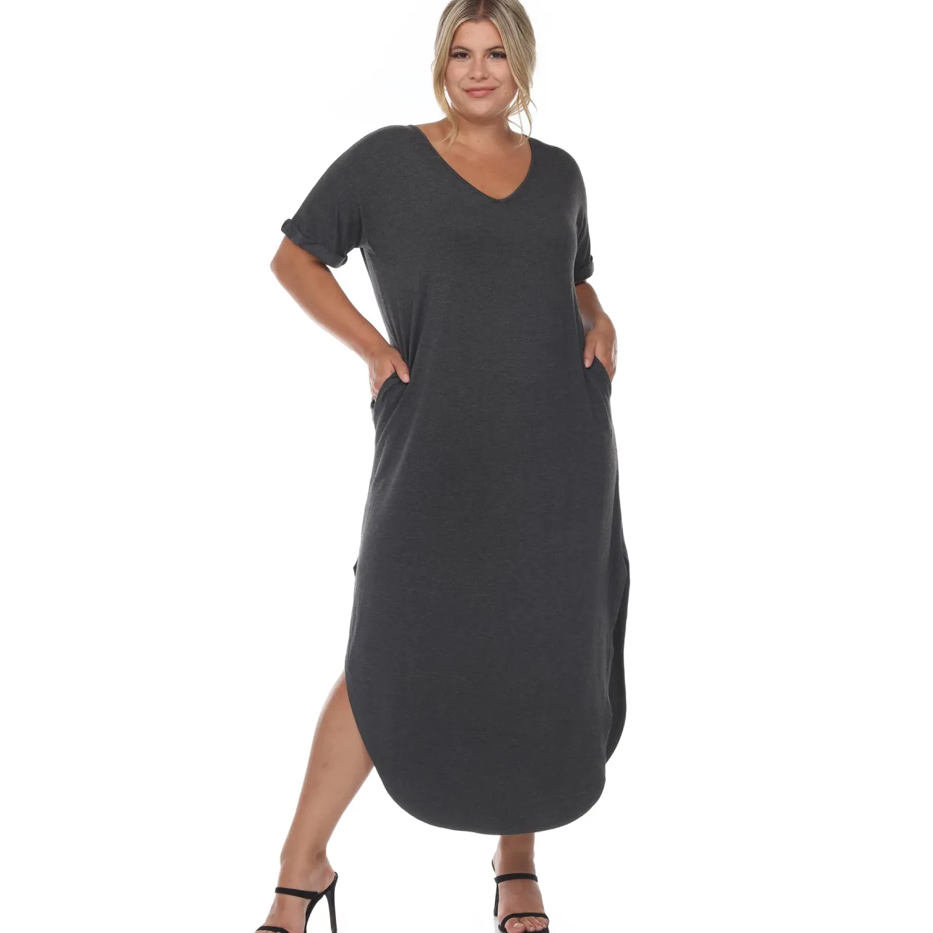 Short Sleeve V-neck Maxi Dress - Plus