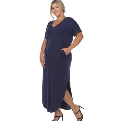 Short Sleeve V-neck Maxi Dress - Plus
