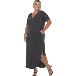 Short Sleeve V-neck Maxi Dress - Plus