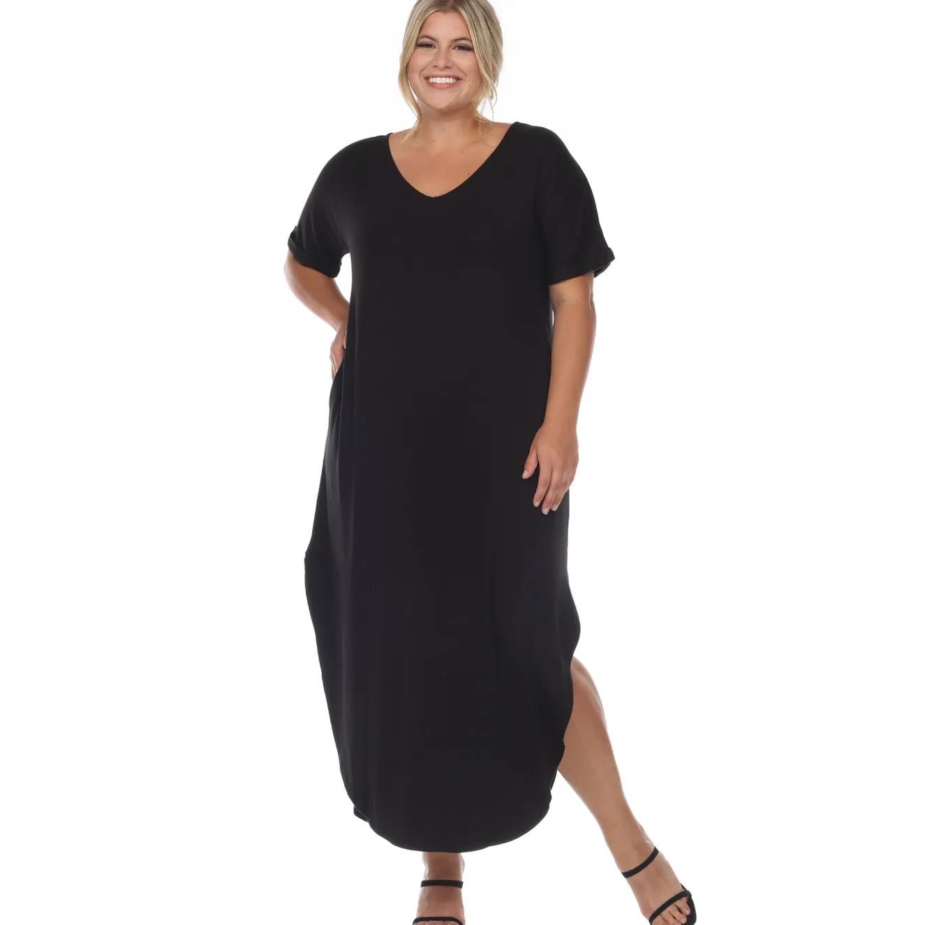 Short Sleeve V-neck Maxi Dress - Plus