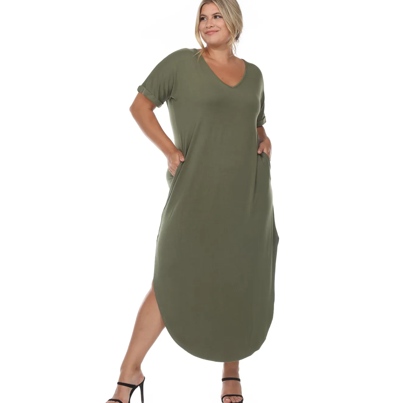 Short Sleeve V-neck Maxi Dress - Plus