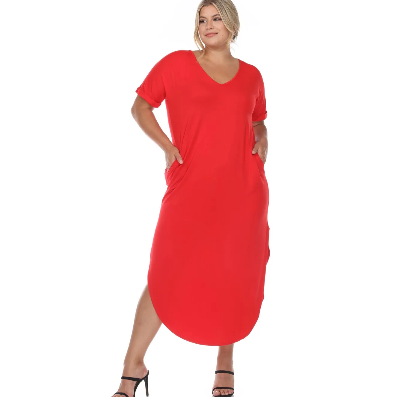 Short Sleeve V-neck Maxi Dress - Plus