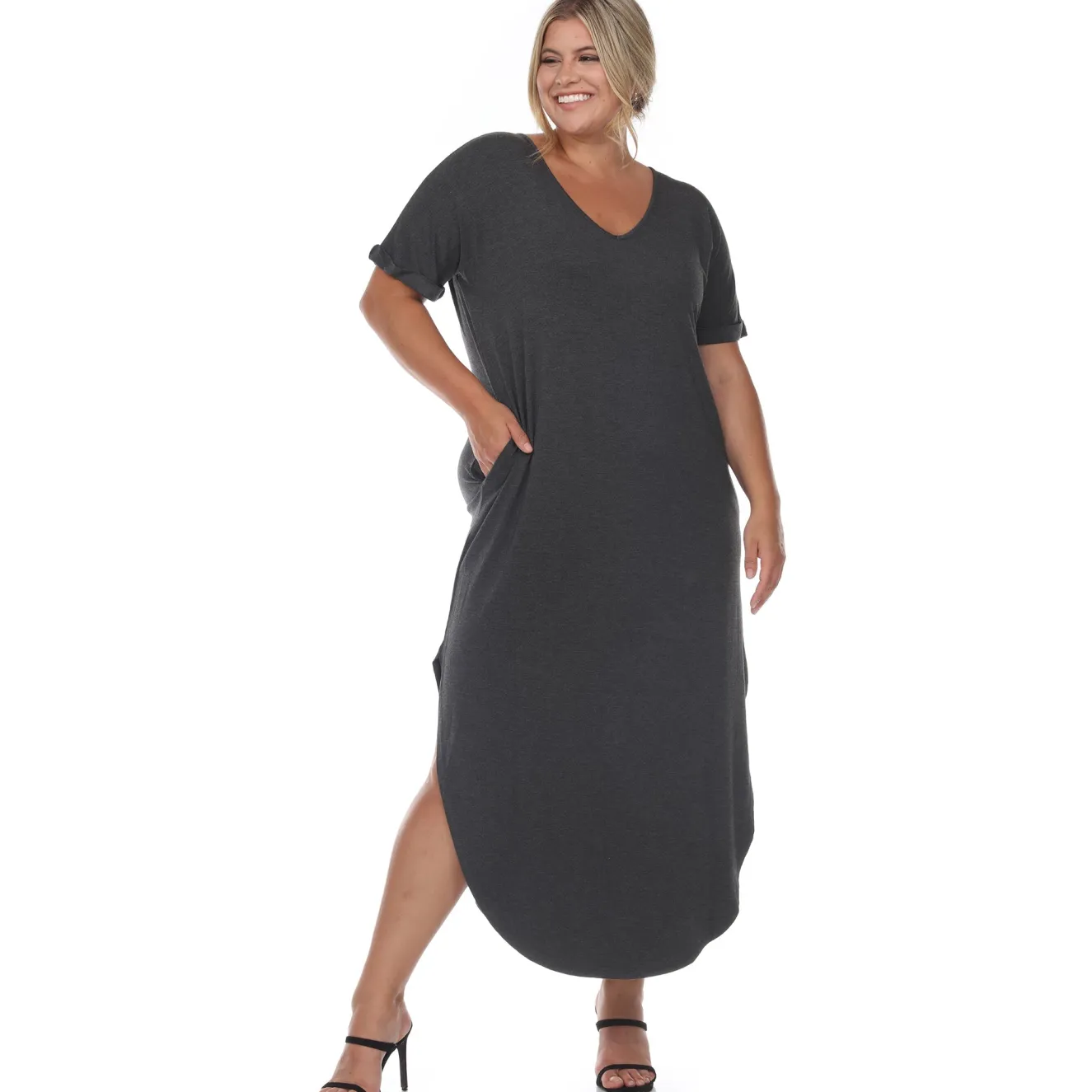Short Sleeve V-neck Maxi Dress - Plus