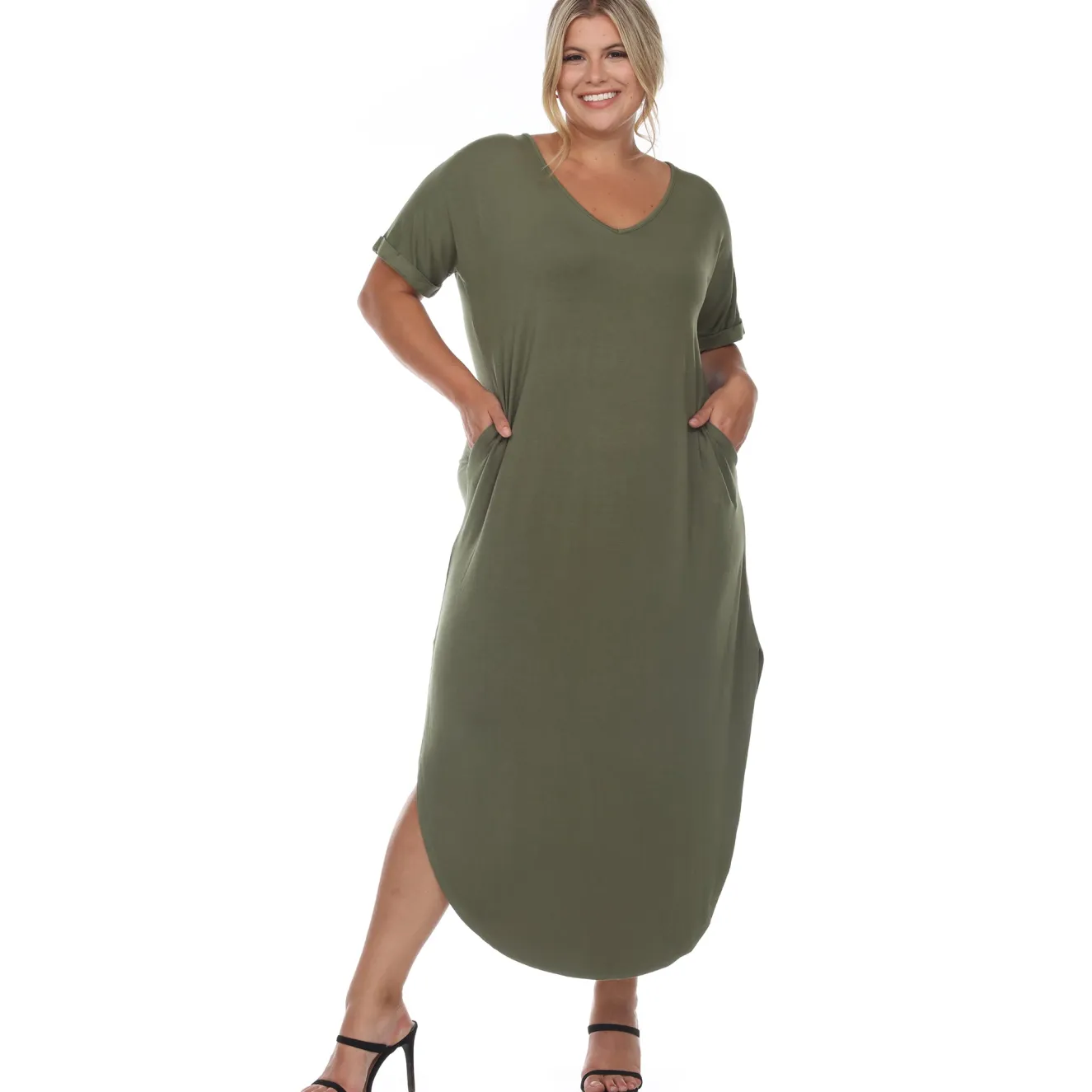 Short Sleeve V-neck Maxi Dress - Plus
