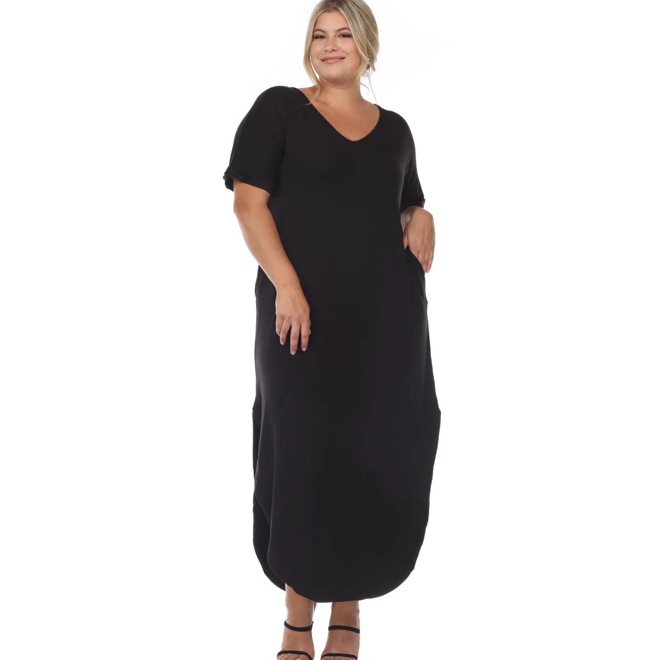 Short Sleeve V-neck Maxi Dress - Plus