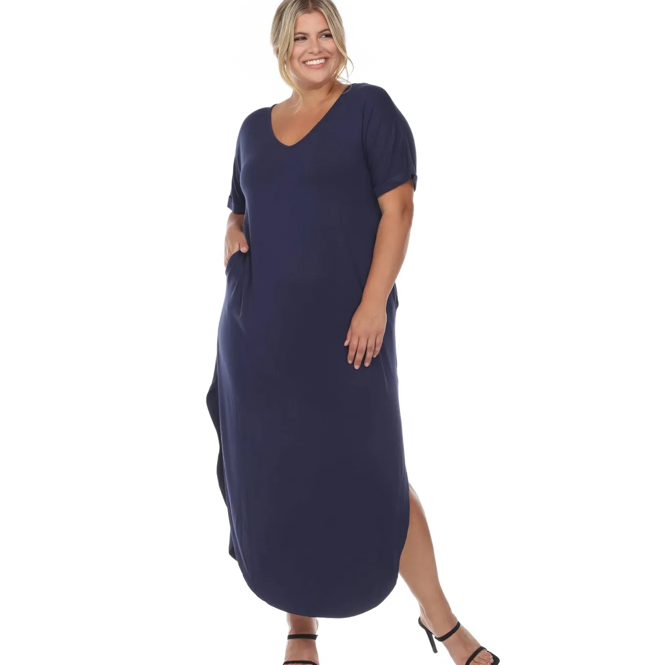 Short Sleeve V-neck Maxi Dress - Plus