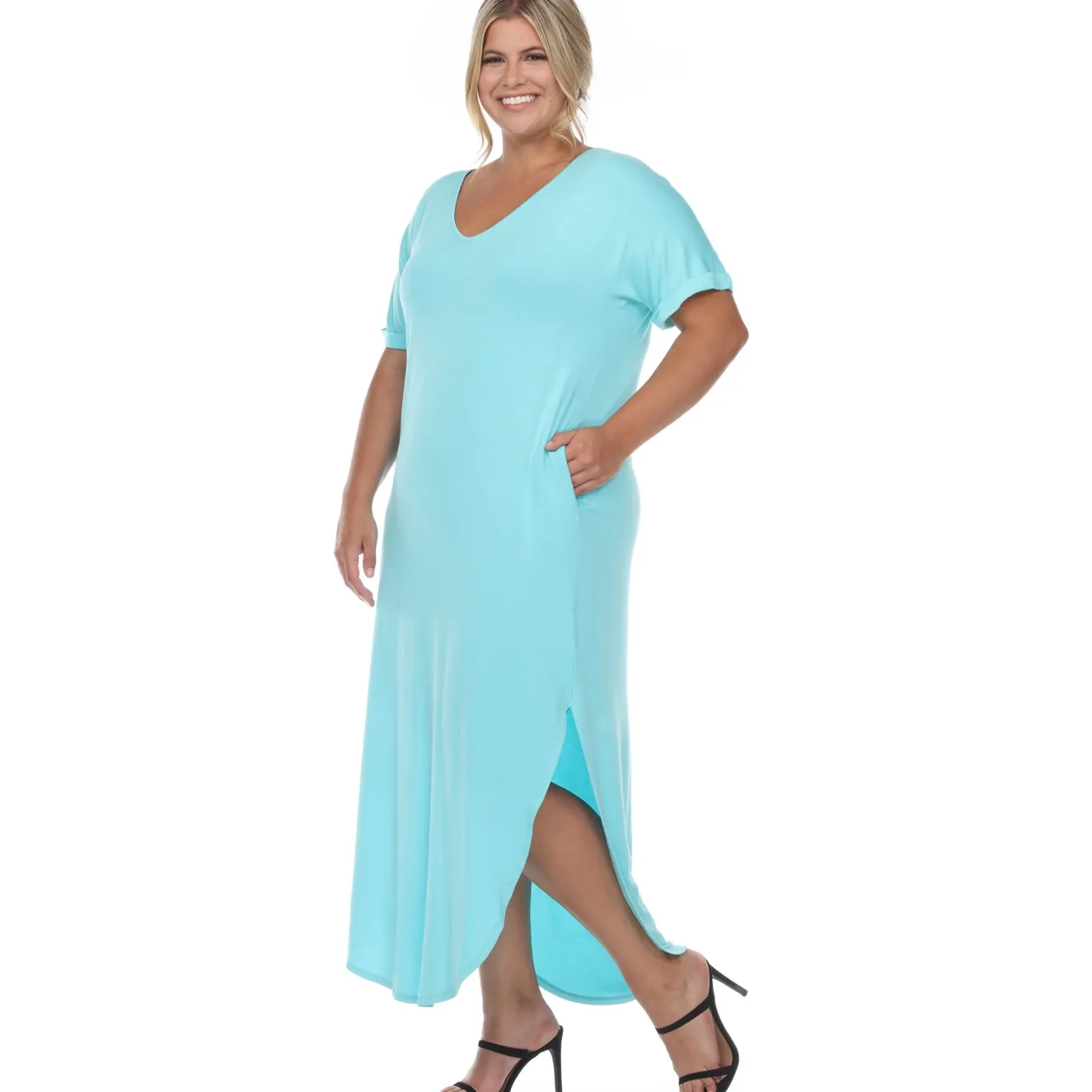 Short Sleeve V-neck Maxi Dress - Plus