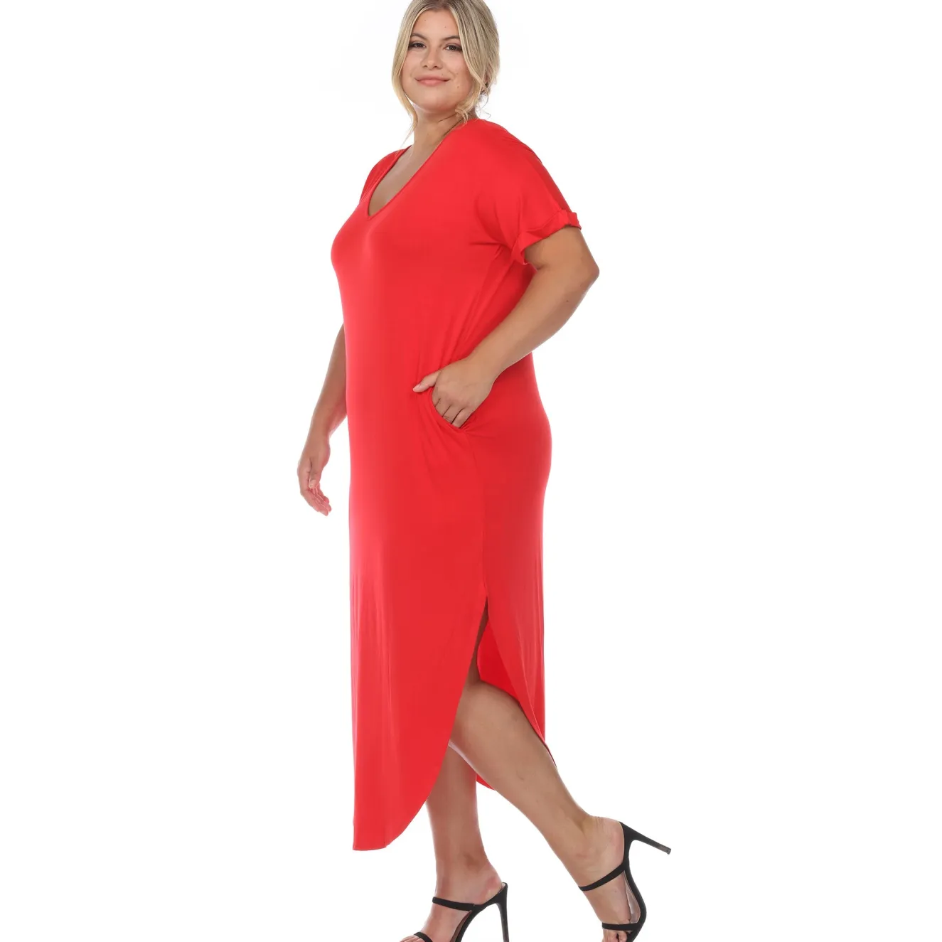 Short Sleeve V-neck Maxi Dress - Plus