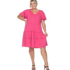 Short Sleeve V-neck Tiered Dress - Plus