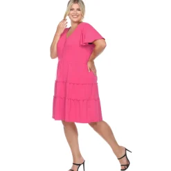 Short Sleeve V-neck Tiered Dress - Plus