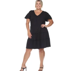 Short Sleeve V-neck Tiered Midi Dress - Plus
