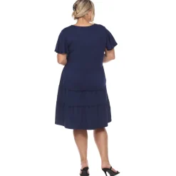 Short Sleeve V-neck Tiered Midi Dress - Plus