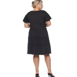 Short Sleeve V-neck Tiered Midi Dress - Plus