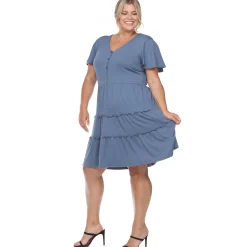 Short Sleeve V-neck Tiered Midi Dress - Plus