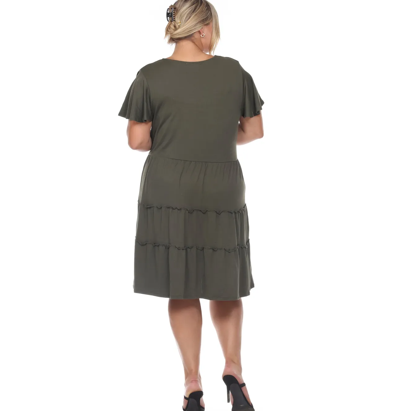 Short Sleeve V-neck Tiered Midi Dress - Plus